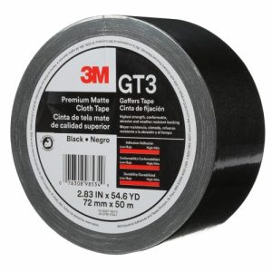 3M 7010291525 - 3M Premium Matte Cloth (Gaffers) Tape GT3, Black, 72 mm x 50 m, 11 mil