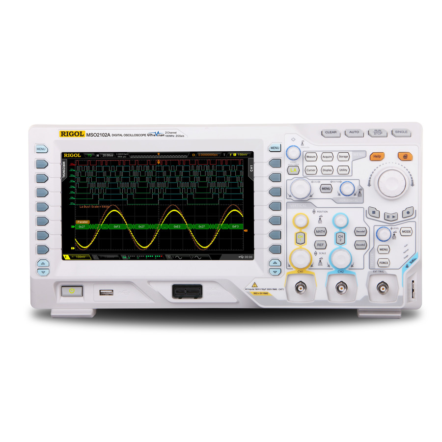 RIGOL MSO2102A-S: 2/16 Channel Mixed Signal Oscilloscope with 100 MHz Bandwidth, 2 GS/s Sample Rate, and 14 Mpts Memory