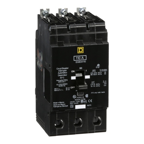 Schneider Electric EGB34110 E-Frame Brkr 110A, 3P, 480Y/277V, 35/65kA, Bolt-on Mnt