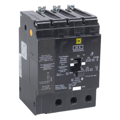 Schneider Electric EJB34070AABASA E-Frame Brkr 70A, 3P, 480Y/277V, 65/100kA, Bolt-on Mnt, Alarm/Aux SW, Shunt Trip