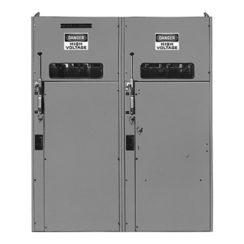 Schneider Electric HVL515DEGL2 - Switchgear, HVL, duplex, 600A, 15kV, 125 to 200E current limit fuse, transformer disconnect, left, NEMA 1 - 90" x 76" x 54.5" (HxWxD)