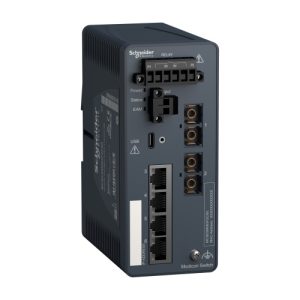 Schneider Electric MCSESM063F2CS0 - Network switch, Modicon Networking, managed, 4 ports for copper with 2 port for fiber optic, singlemode