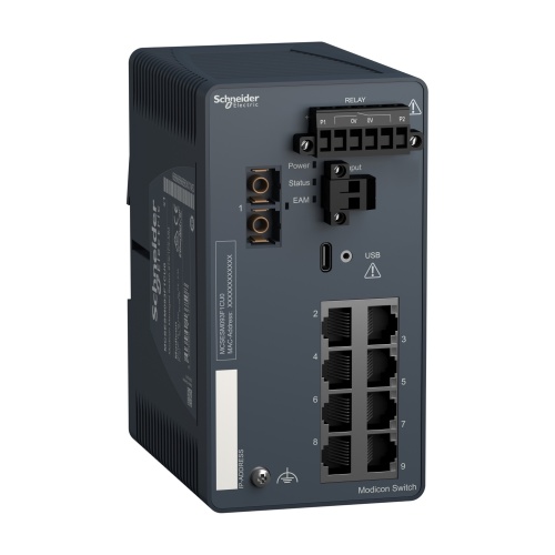 Schneider Electric MCSESM093F1CU0 - network switch, Modicon Networking, managed, 8 ports for copper with 1 port for fiber optic, multimode