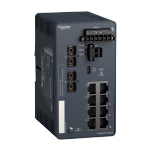 Schneider Electric MCSESM103F2CS0 - Network switch, Modicon Networking, managed, 8 ports for copper with 2 ports for fiber optic, singlemode