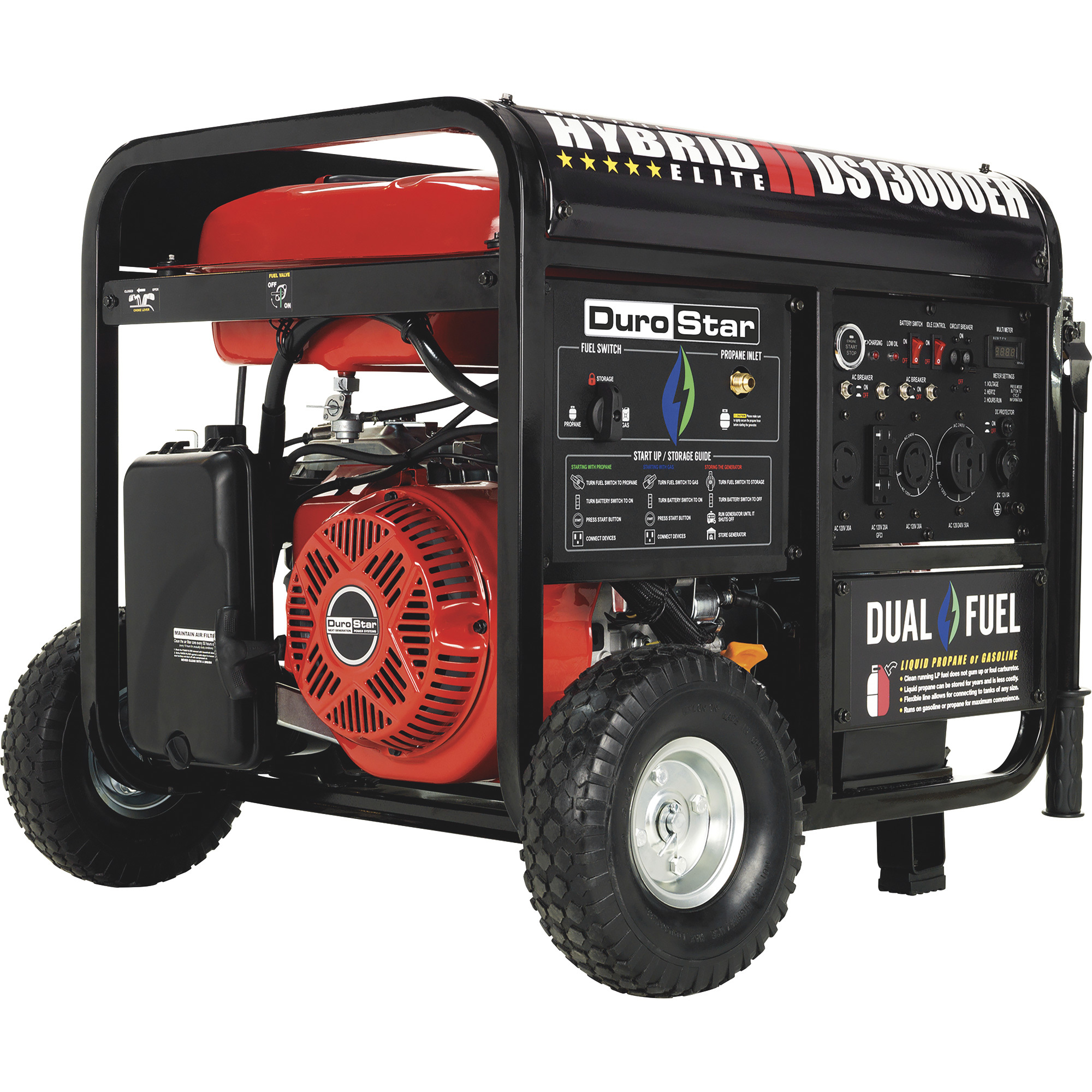DuroStar Dual Fuel Portable Generator — 13,000 Surge Watts, 10,500 Rated Watts, Electric Start, Model# DS13000EH