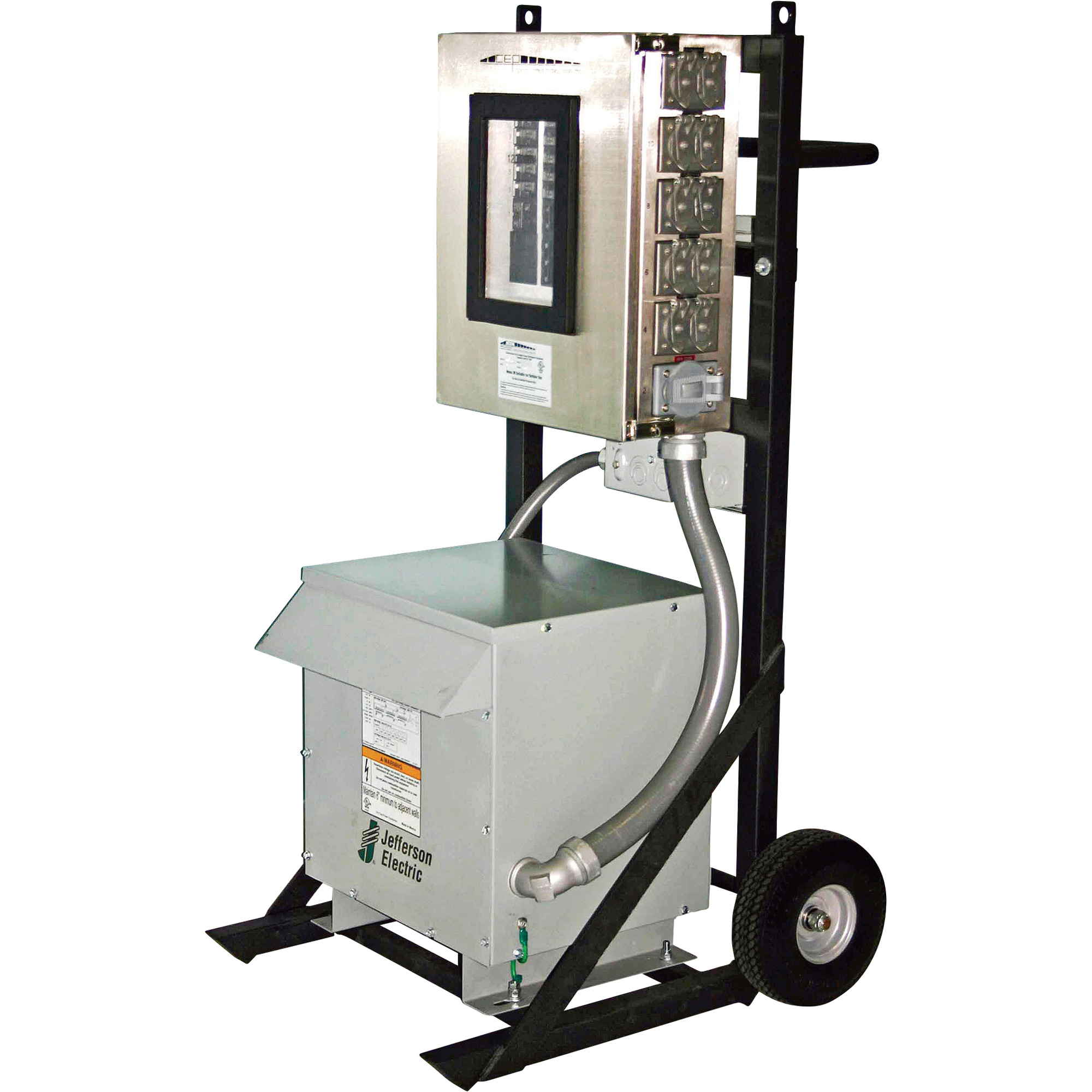 CEP Portable 2-Wheel Power Distribution Cart for Generators — 480 Volts, 100 Amps, 3-Phase, 15 kVA Transformer, Model# 6210PDC15-2