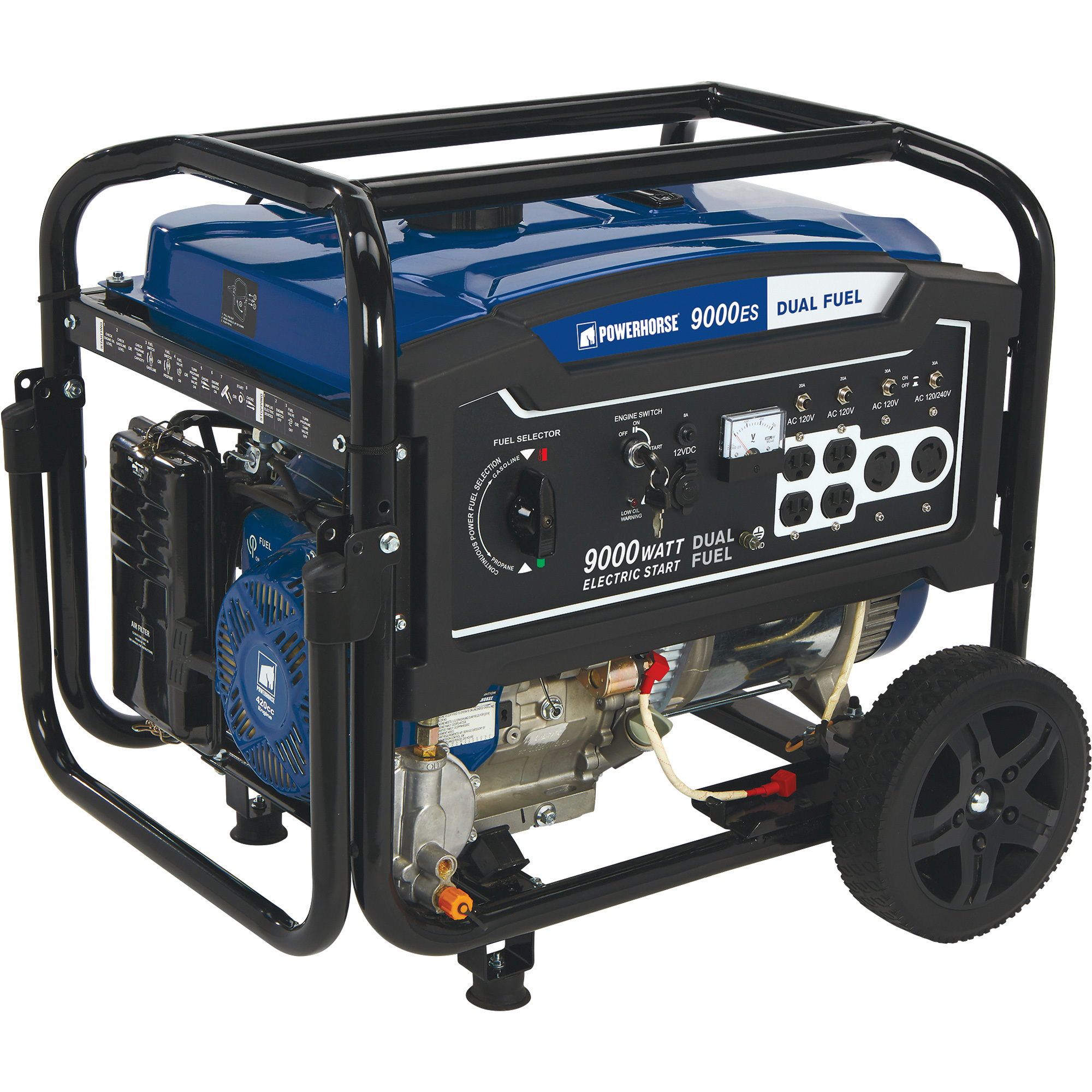 Powerhorse Dual Fuel Generator — 9000 Surge Watts, 7250 Rated Watts, Electric Start