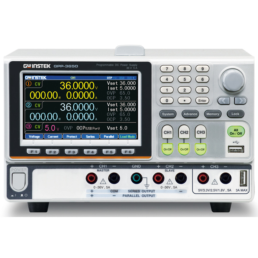 Instek GPP-3650 (GPIB) DC Power Supply, Triple Output, 2x 36 V / 5 A, 385 W, RS-232, GPIB, GPP Series